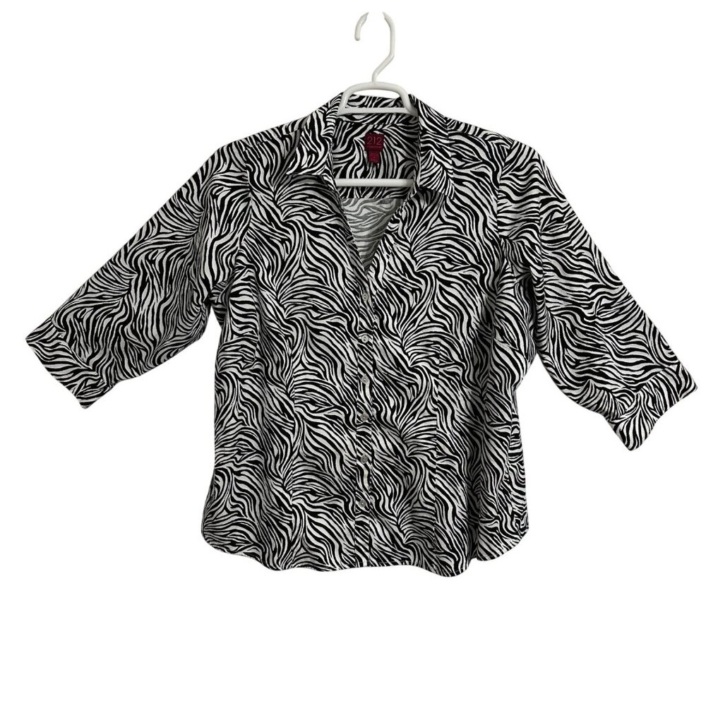 212 Collection Zebra Print Womens Button-Up Shirt 2X  Cotton-Blend  Mob Wife - Picture 2 of 9